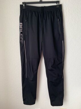 Baleaf Men’s Black Bike Cycling Pants Elastic Waist Pockets/Zip Logo Size L